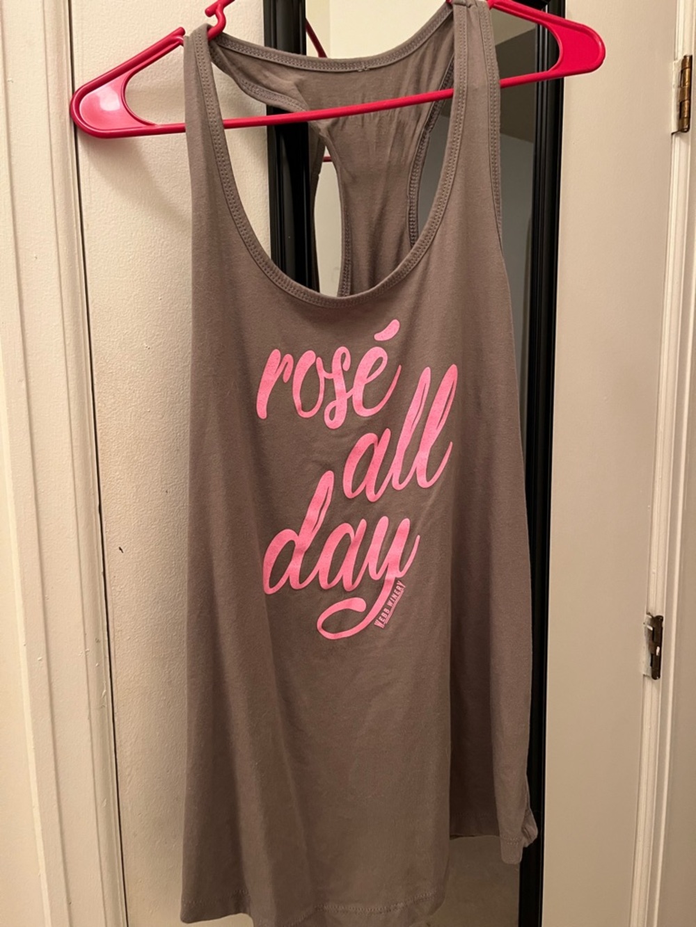 Gray Racerback Tank Top with Pink 'rosé all day' Script